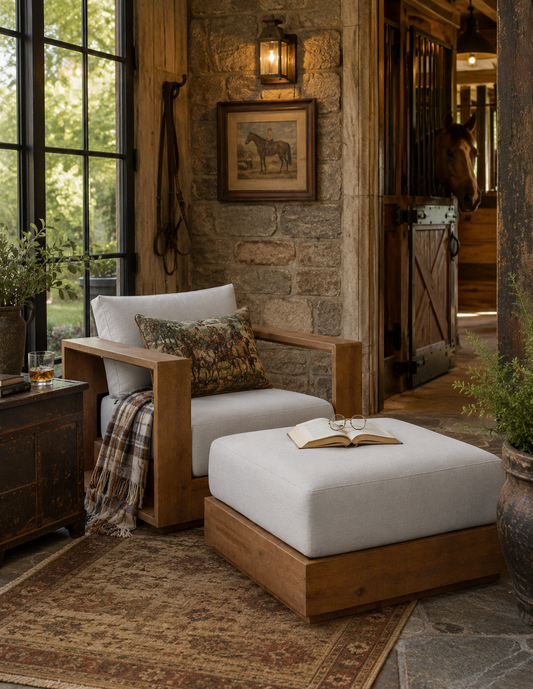 The Heritage Acacia Lounge Chair & Ottoman Set