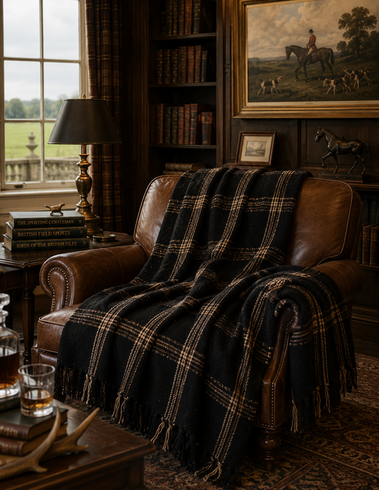 Blackthorn Sporting Plaid Woven Throw | Black & Tan