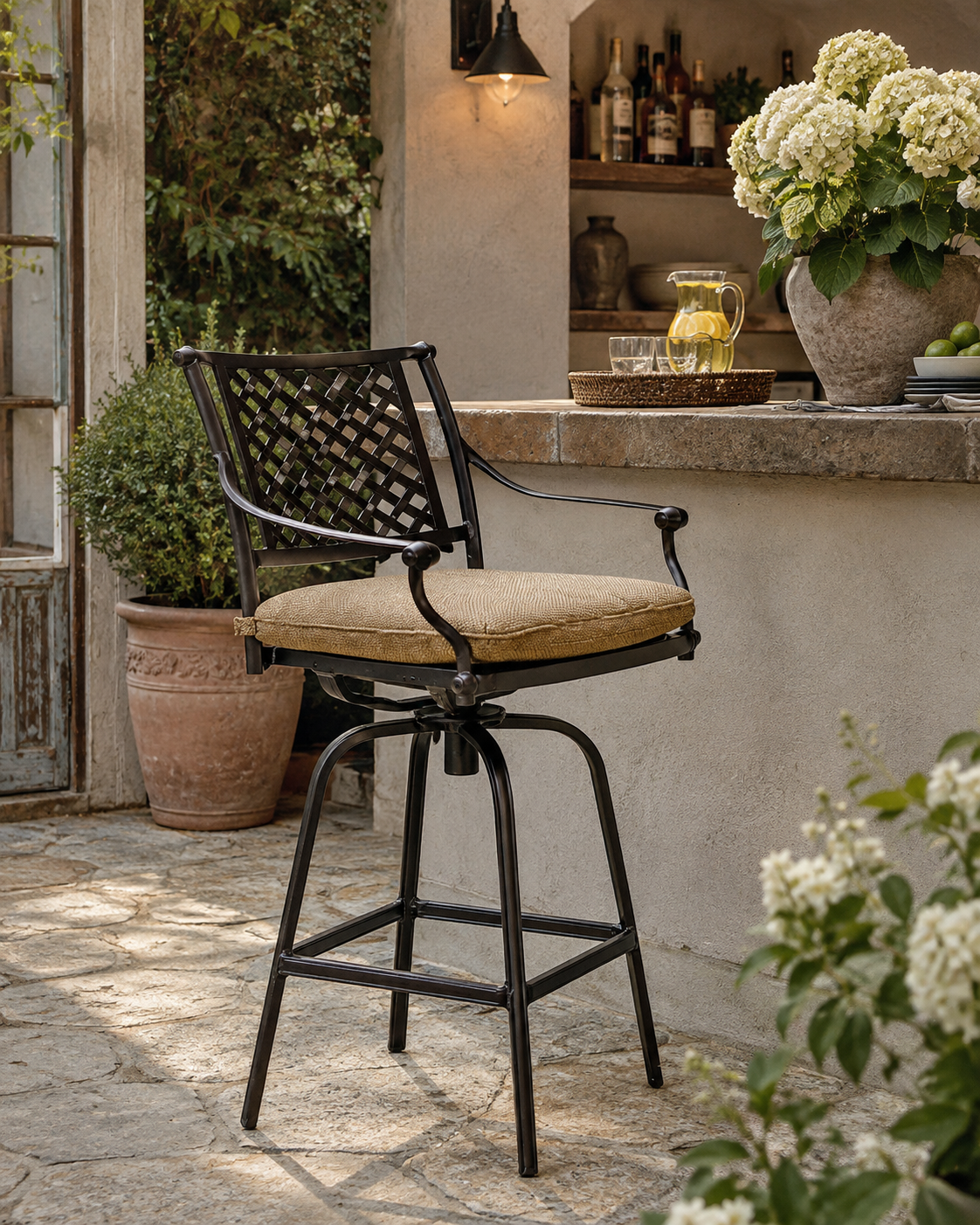 The Savannah Lattice Swivel Outdoor Bar Stool