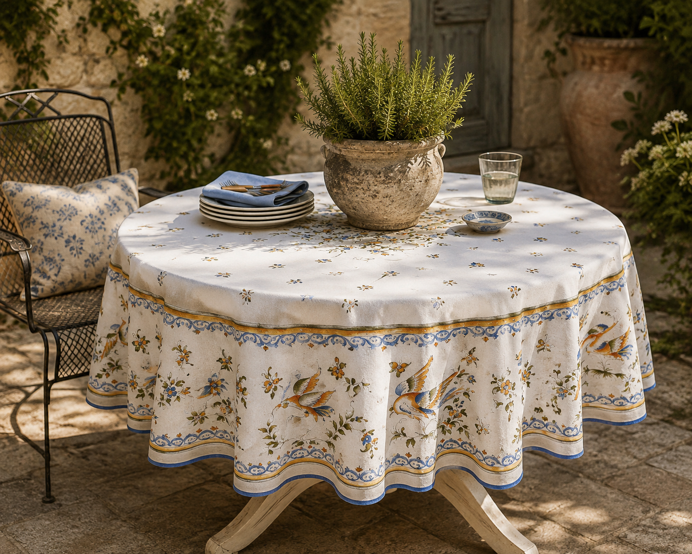 The Moustiers Bleu Provençal Round Tablecloth