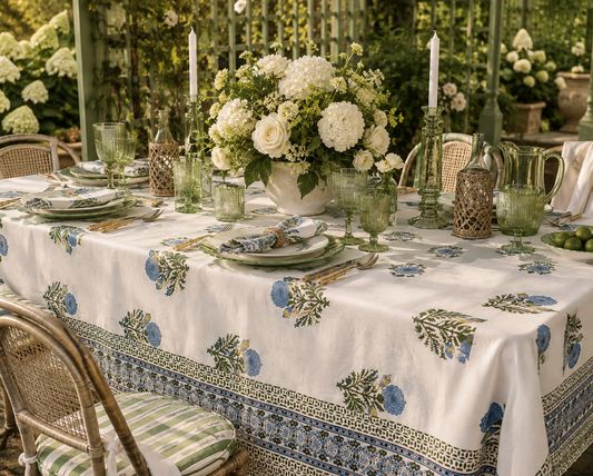 The Jardin Bleu Organic Cotton Tablecloth