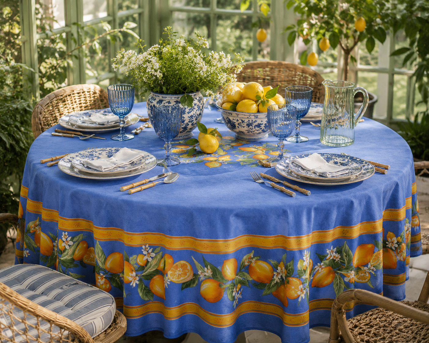 The Conservatory Collection | Côte d'Azur Lemon Round Tablecloth