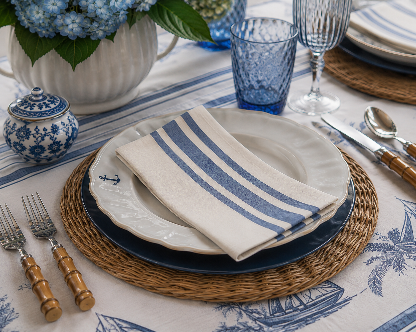 The Portsmouth French Blue Stripe Cotton Napkin Set