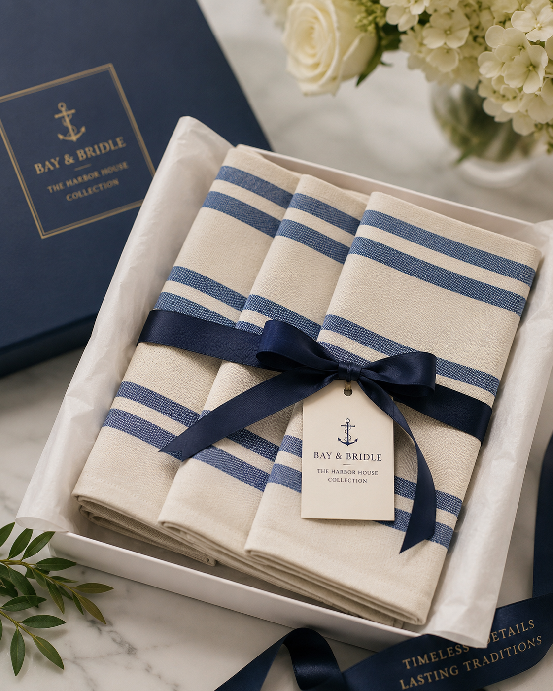 The Portsmouth French Blue Stripe Cotton Napkin Set