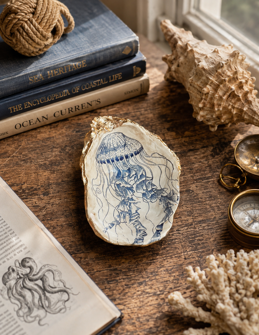 Blue & White Sea Life Shell Trinket Dish