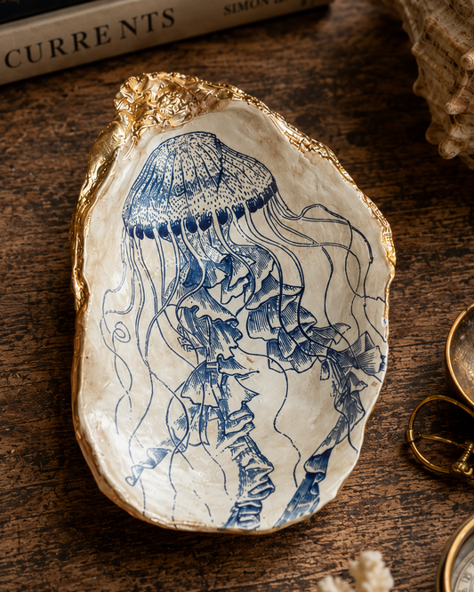 Blue & White Sea Life Shell Trinket Dish