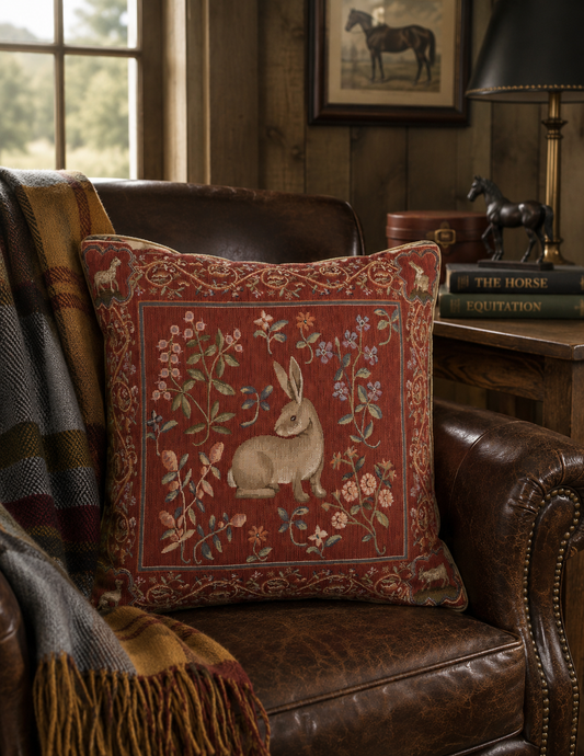 The Medieval Rabbit French Tapestry Pillow