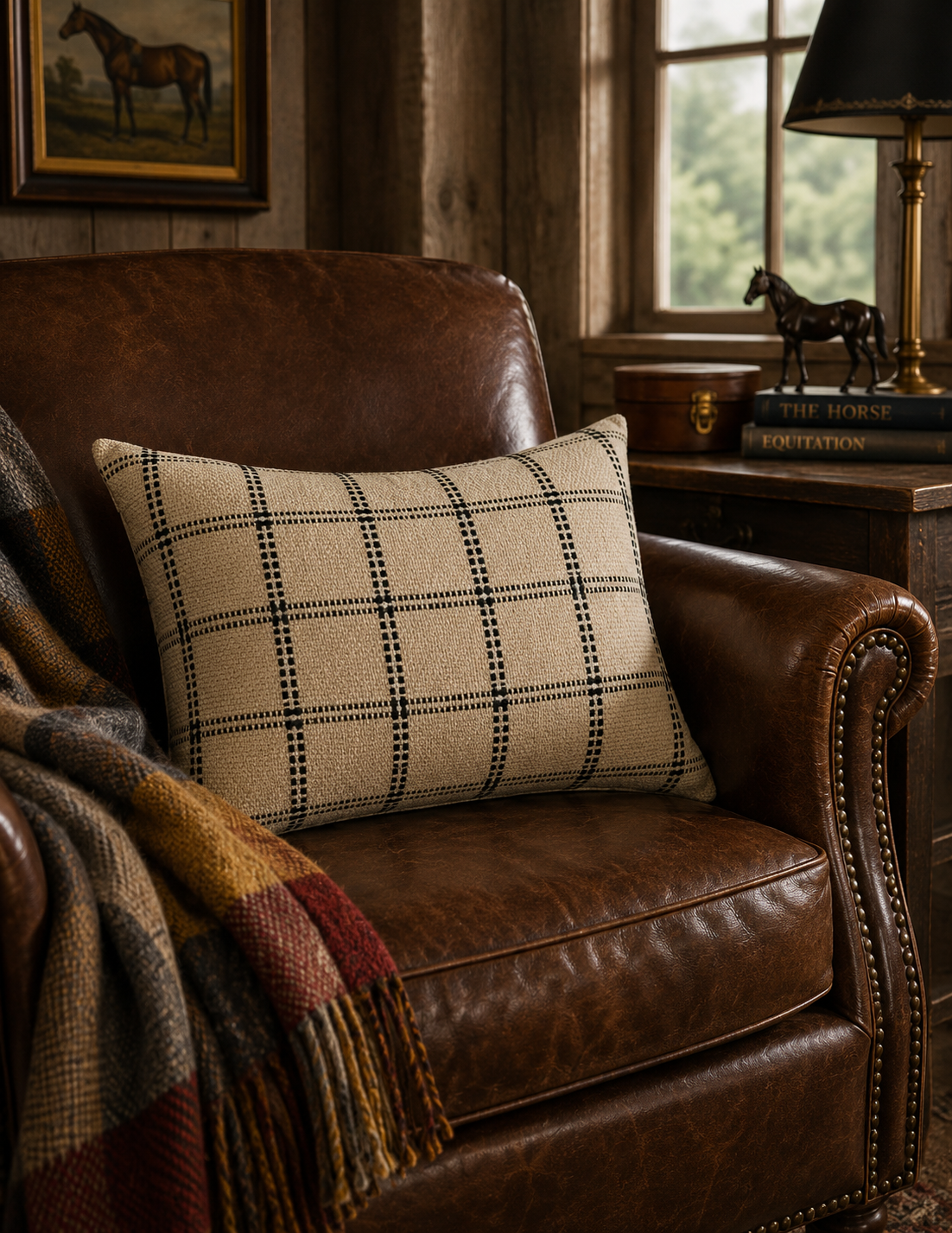 The Field Check Cotton Pillow – Natural