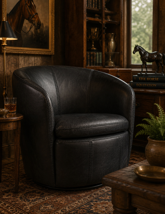 Kierreys Midnight Leather Swivel Club Chair