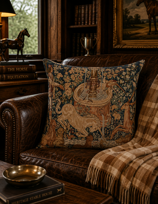 The Unicorn at the Fountain French Tapestry Pillow