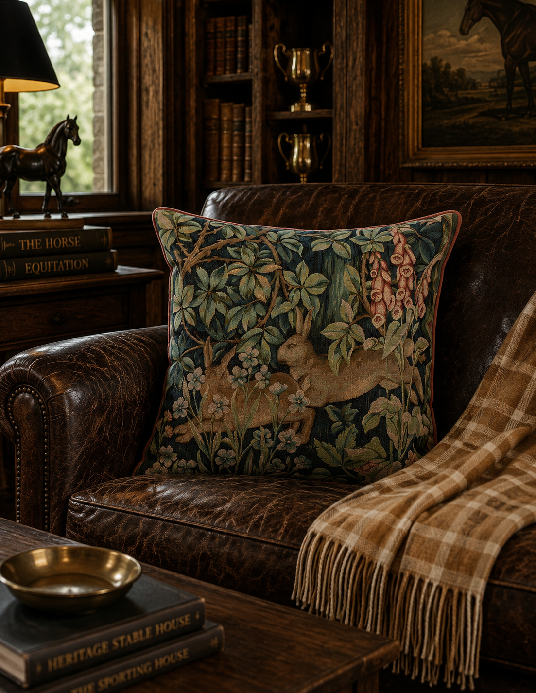 The Woodland Hares French Tapestry Pillow