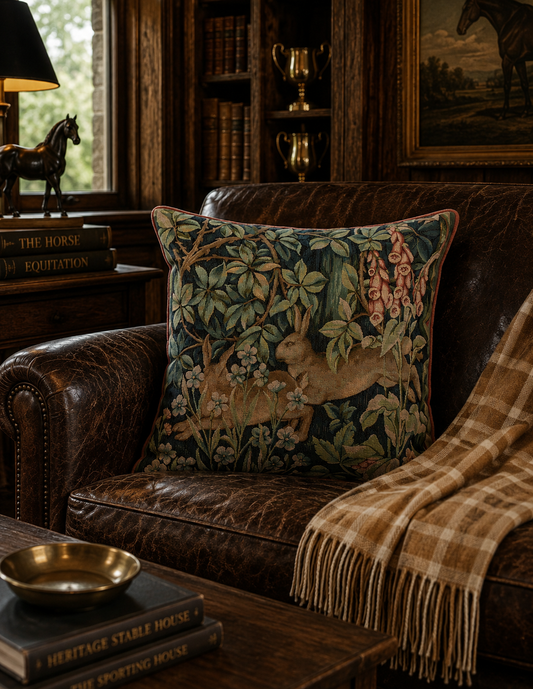 The Woodland Hares French Tapestry Pillow