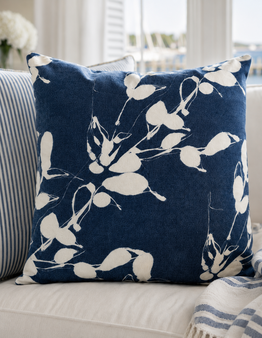 The Porto Indigo European Linen Throw Pillow