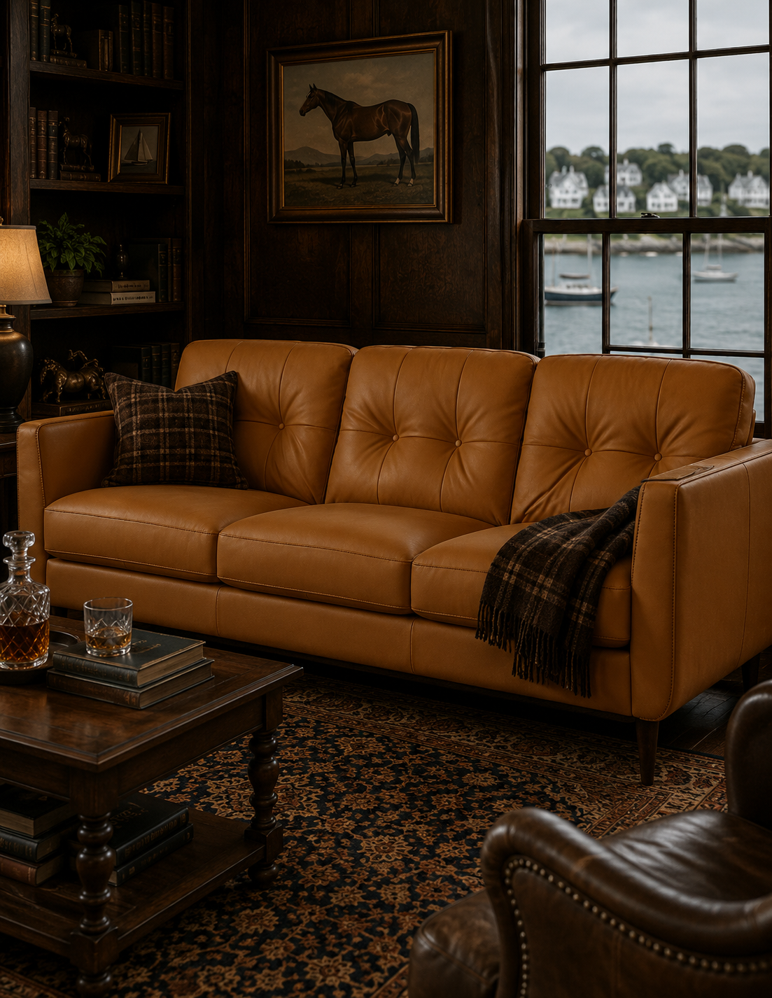 The Radwan Italian Leather Sofa — Camel