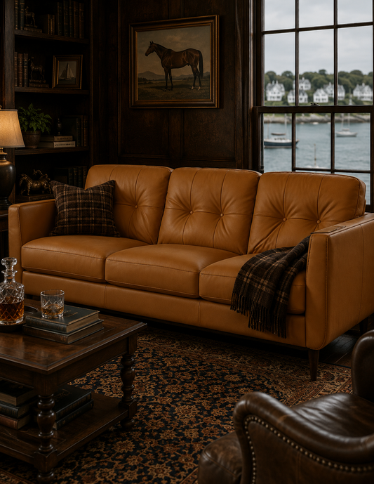 The Radwan Italian Leather Sofa — Camel