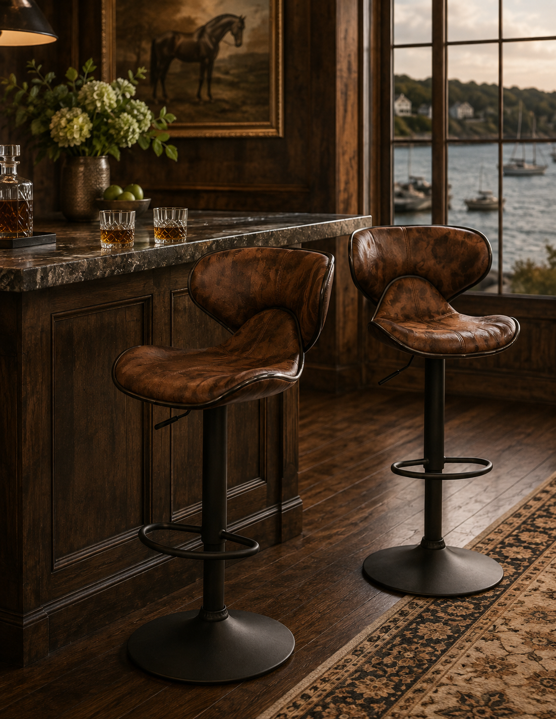 Masaccio Weathered Leather Swivel Barstool