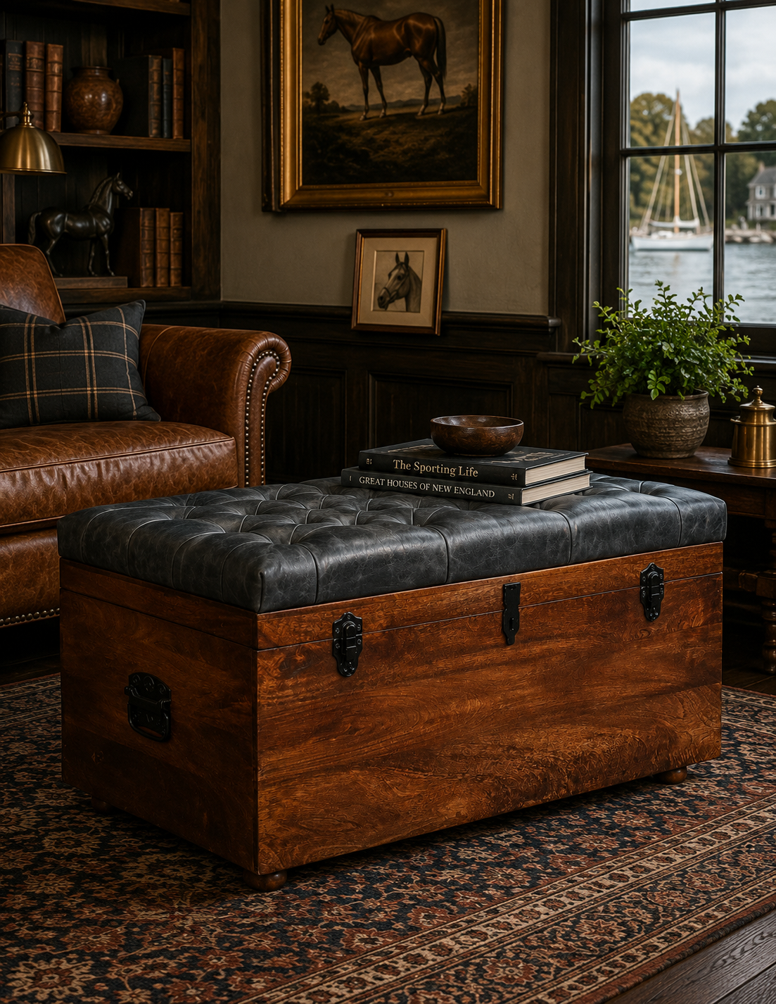 The Bridlewood Tufted Leather Storage Trunk — California Walnut