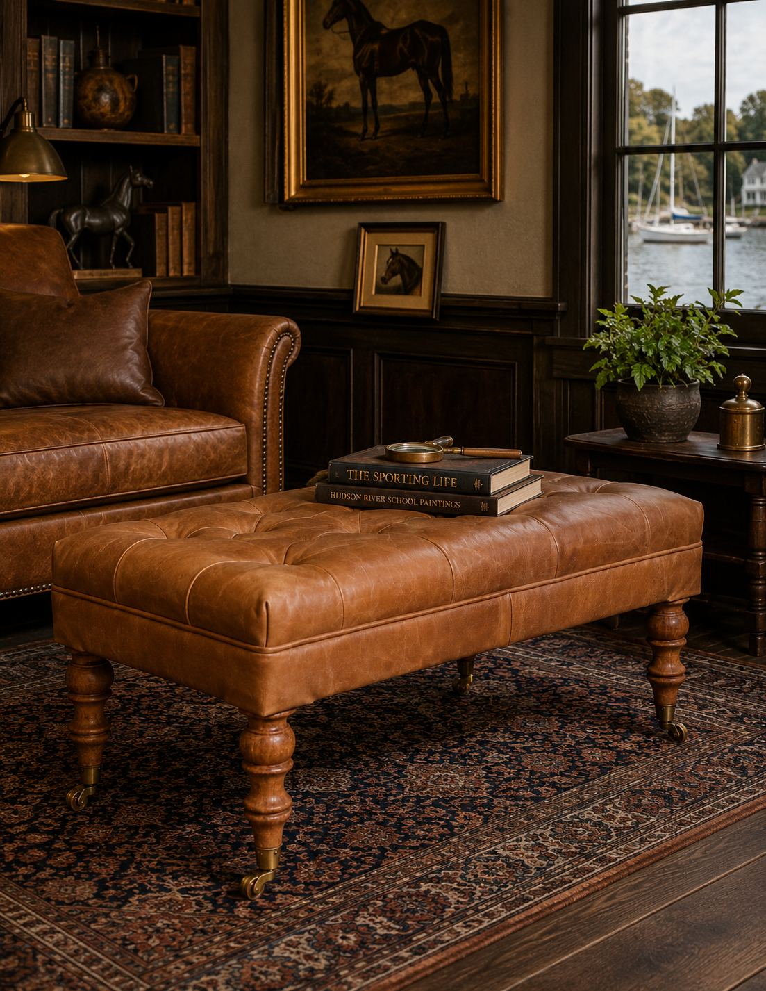 Hawthorne Tufted Buffalo Leather Ottoman
