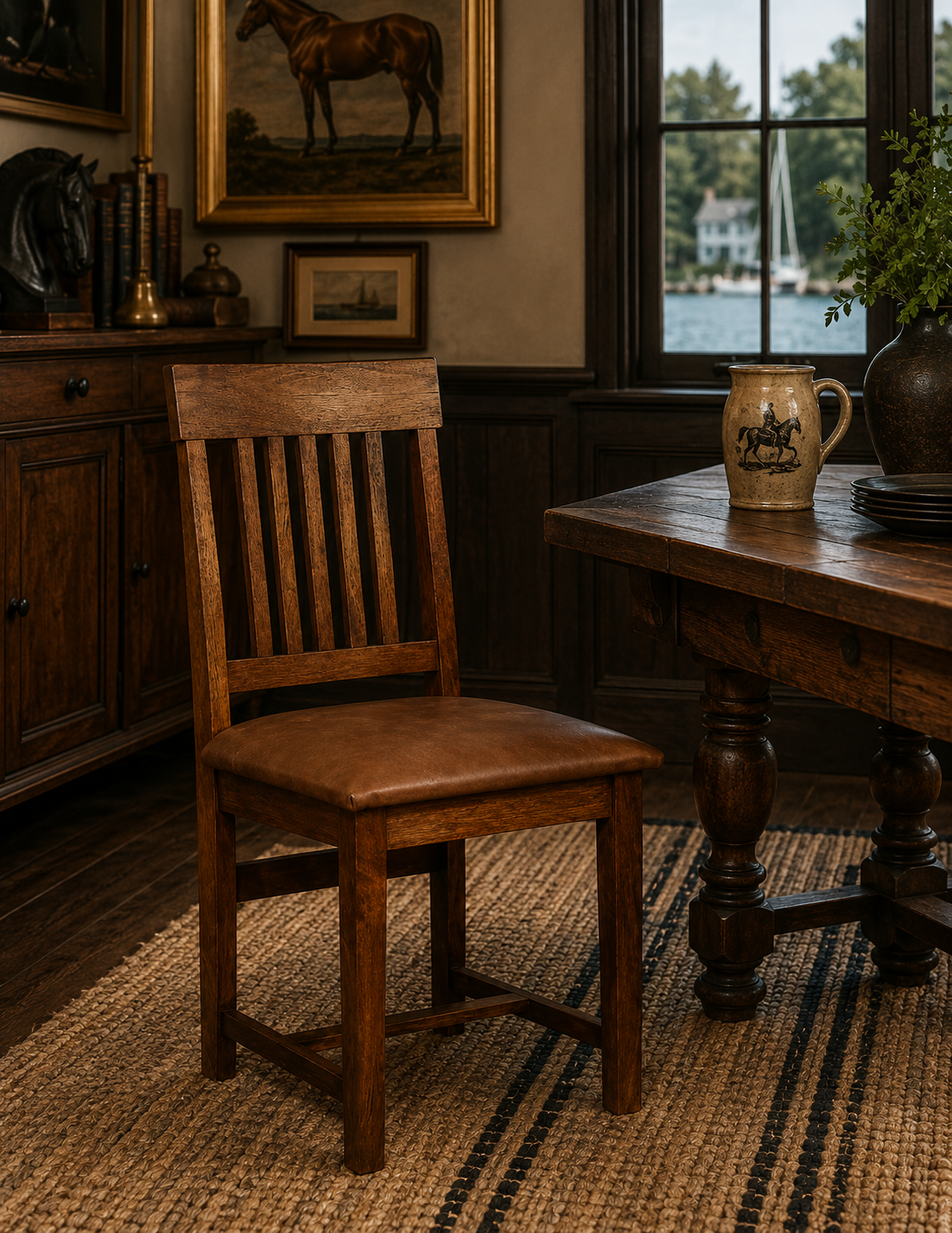 The Bridlewood Slatted Leather Dining Chair