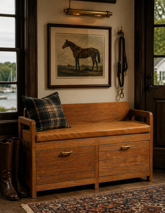 The Oxford Oak & Buffalo Leather Storage Bench — Tan