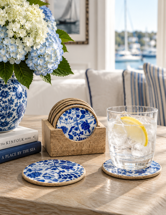 House of Avana Mango Wood Coaster Set of 5 with Holder