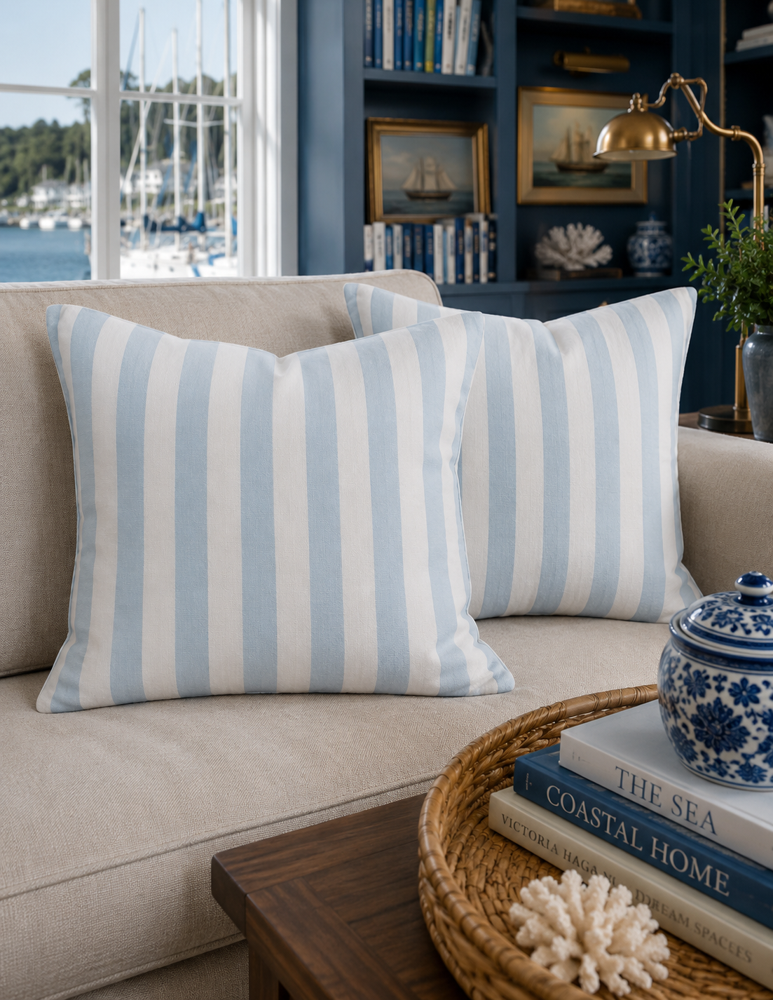 Harbor Stripe Cotton-Linen Pillow Covers – Blue & White, Set of Two