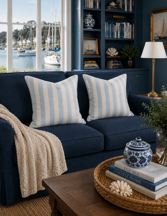 Harbor Stripe Cotton-Linen Pillow Covers – Blue & White, Set of Two