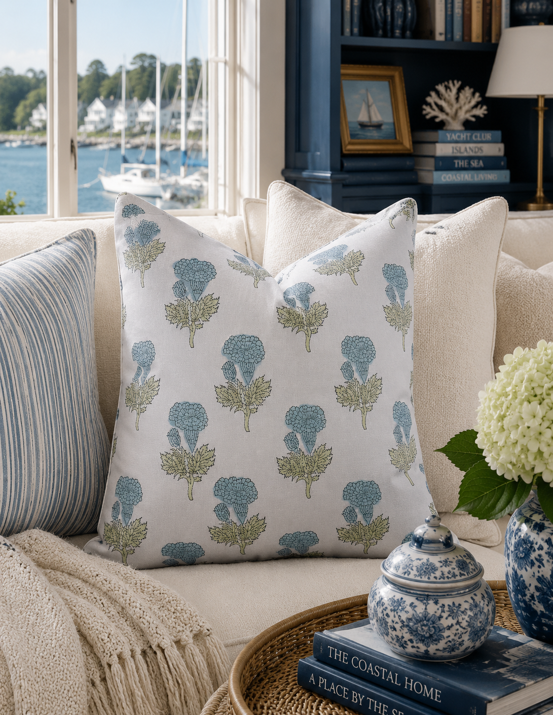 Manmohan Hand Block-Printed Botanical Cotton Pillow Cover