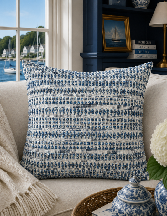 The Harbor Line Woven Pillow — Blue