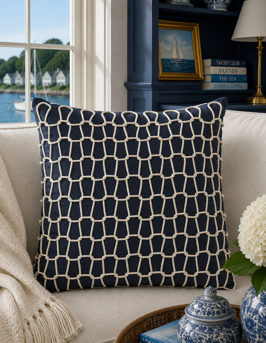 The Mariner’s Rope Appliqué Cotton Pillow — Ivory