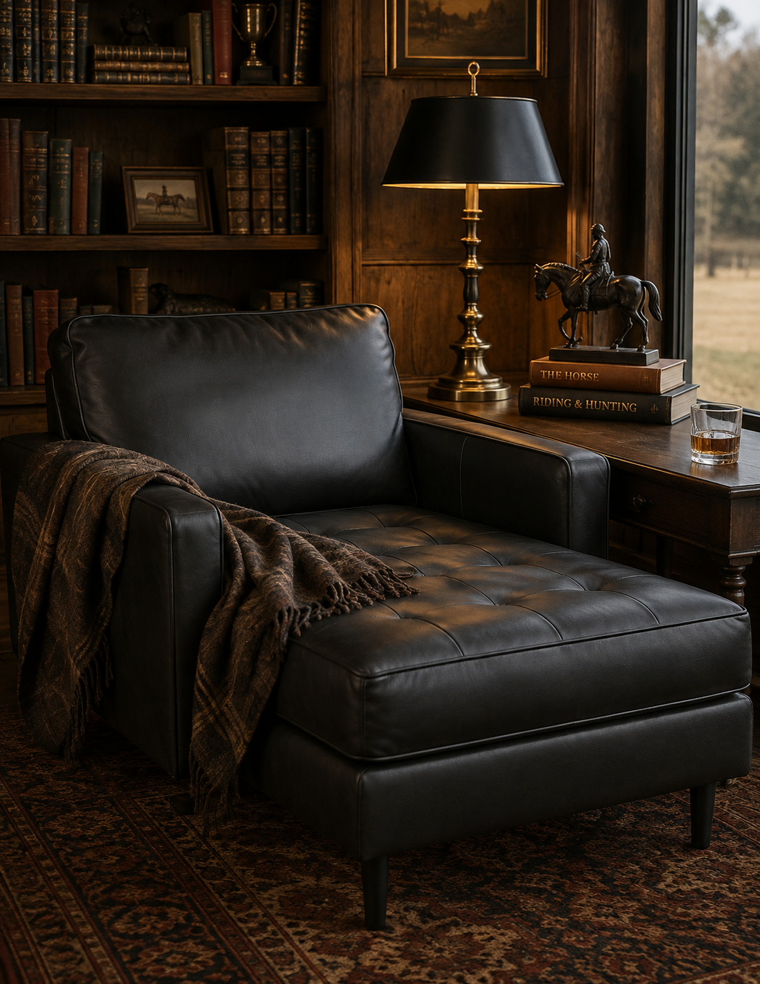 Onyx Leather Estate Chaise