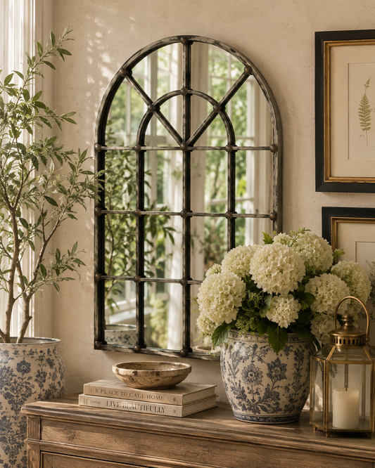 Ashford Manor Arched Window Wall Mirror – Antique Silver