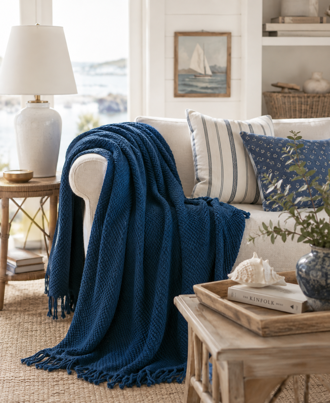 The Harbor House Waffle Knit Fringe Throw
