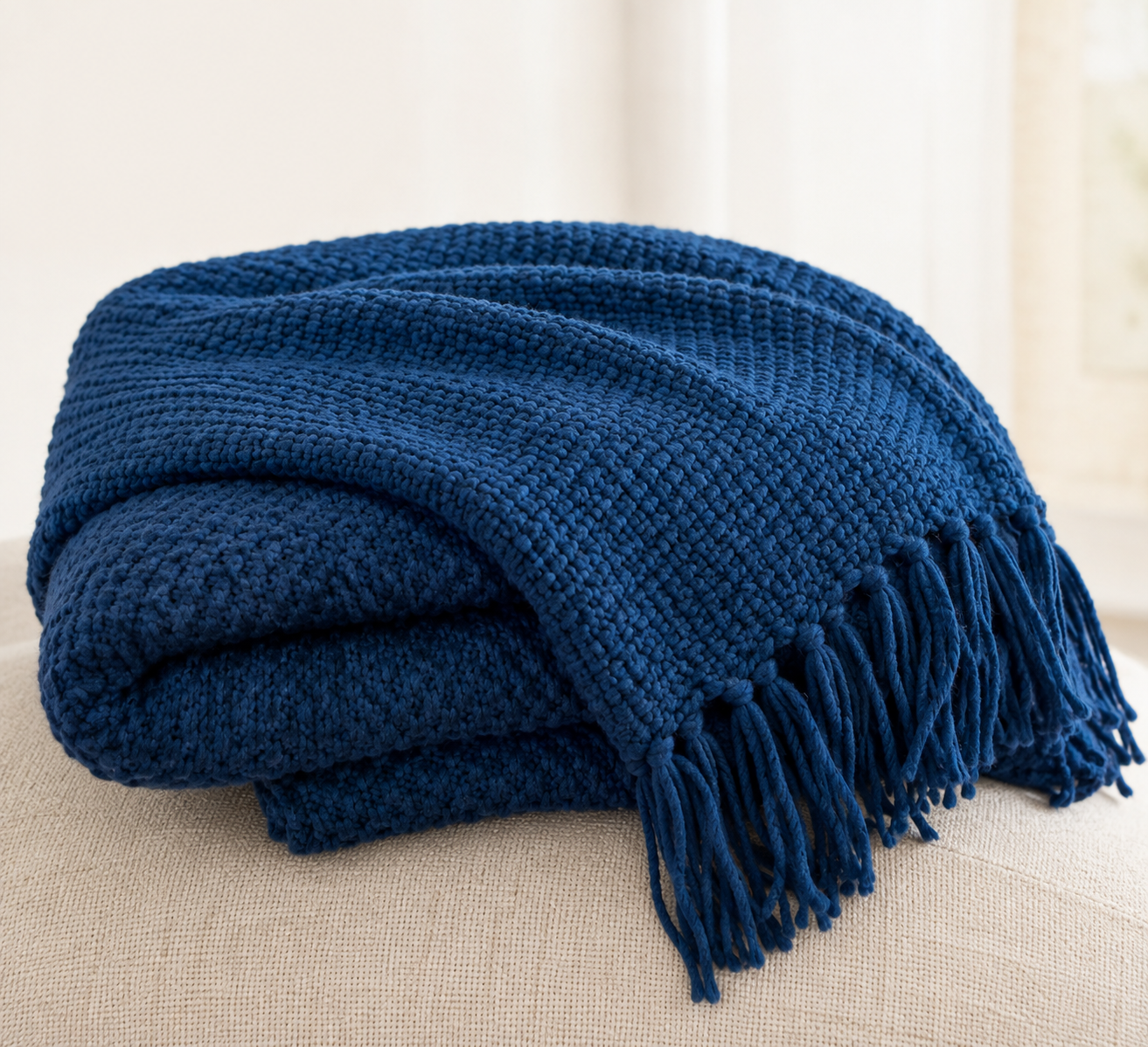 The Harbor House Waffle Knit Fringe Throw