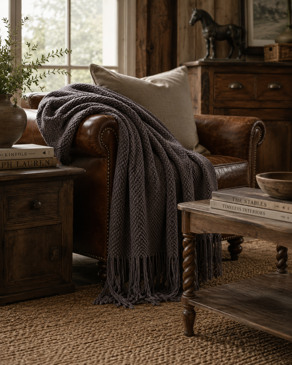 The Harbor House Waffle Knit Fringe Throw
