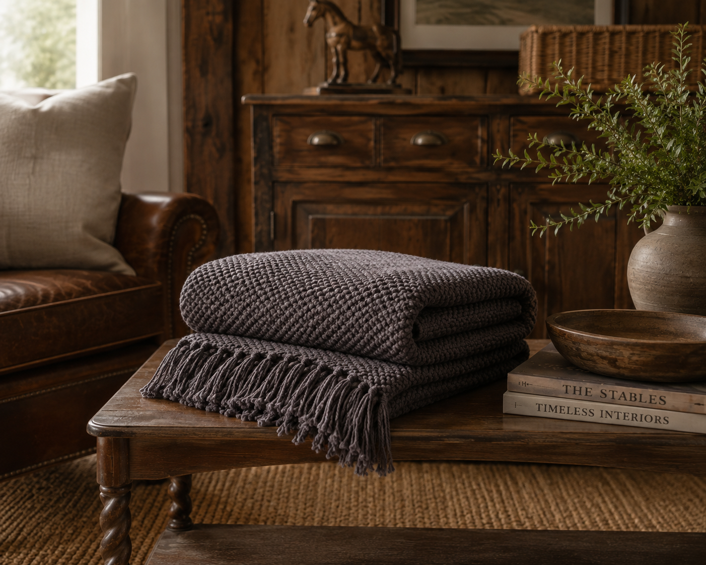 The Harbor House Waffle Knit Fringe Throw