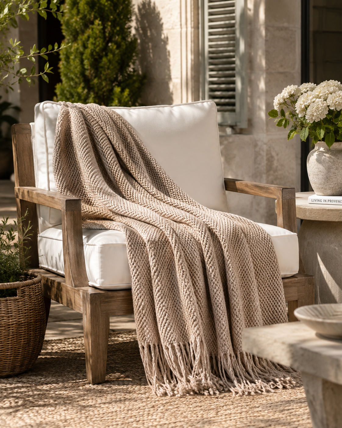 The Harbor House Waffle Knit Fringe Throw
