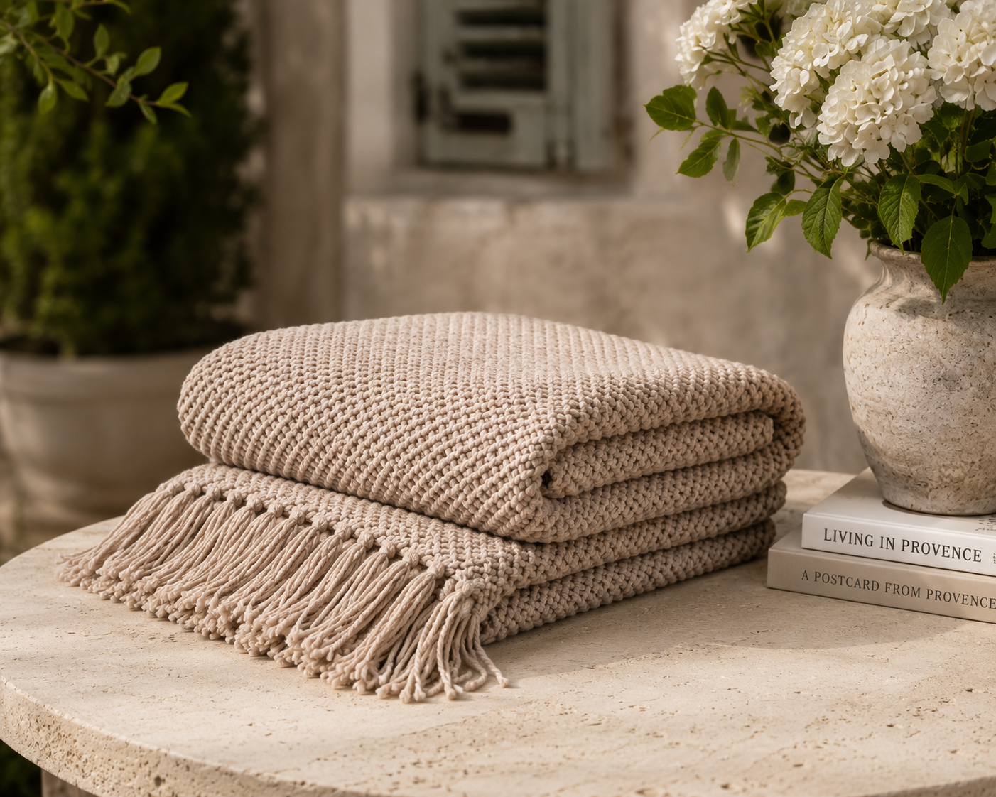 The Harbor House Waffle Knit Fringe Throw