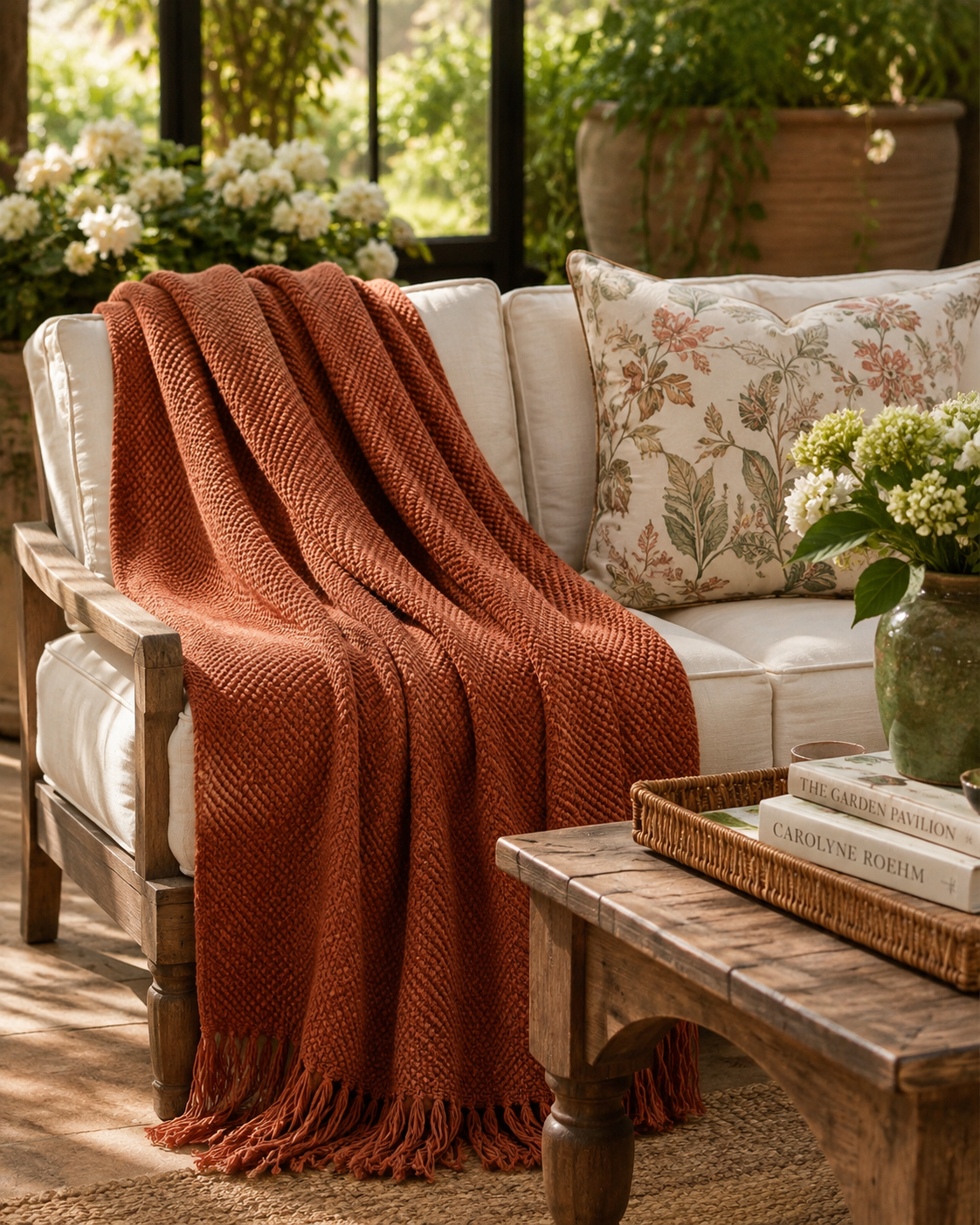 The Harbor House Waffle Knit Fringe Throw