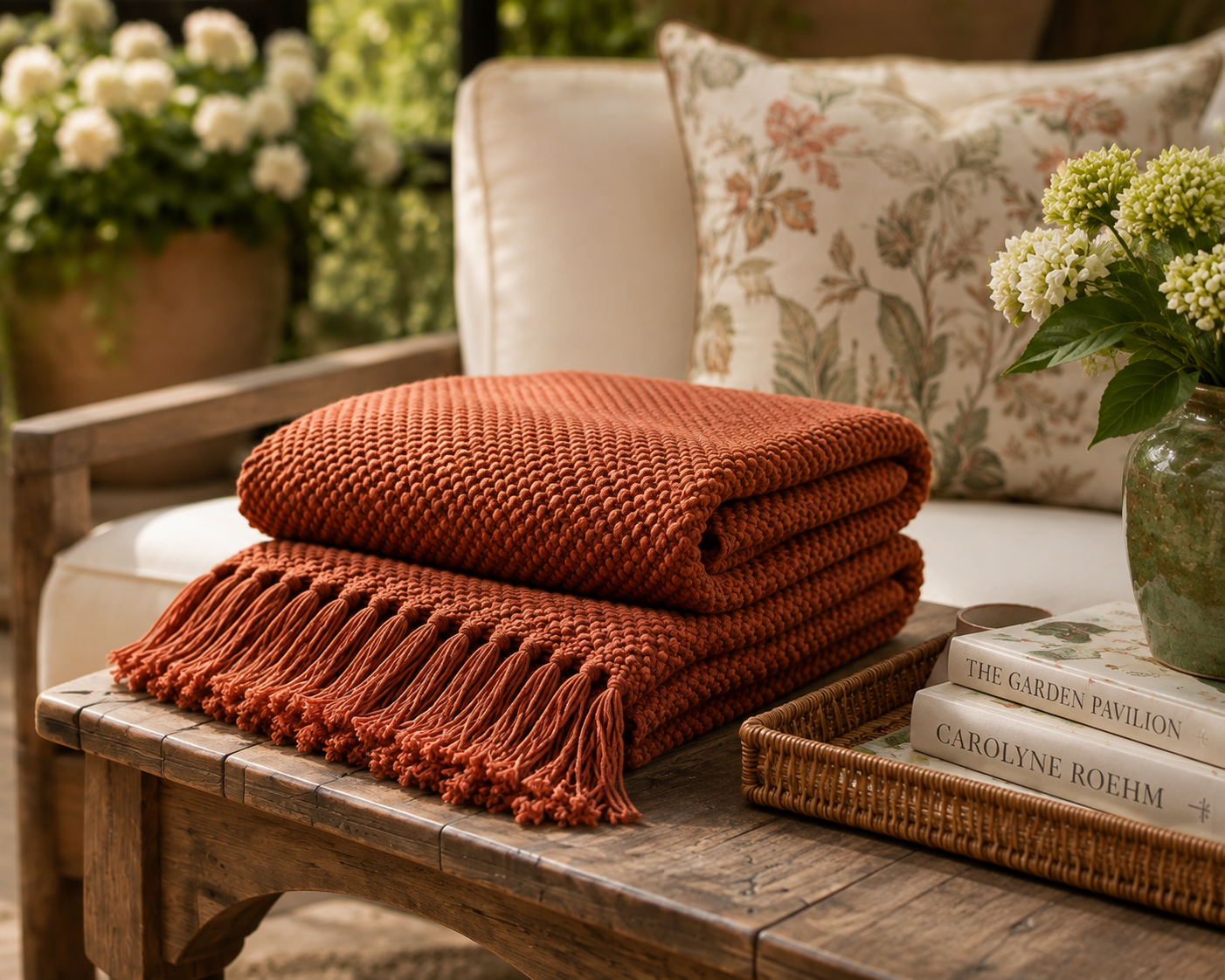 The Harbor House Waffle Knit Fringe Throw
