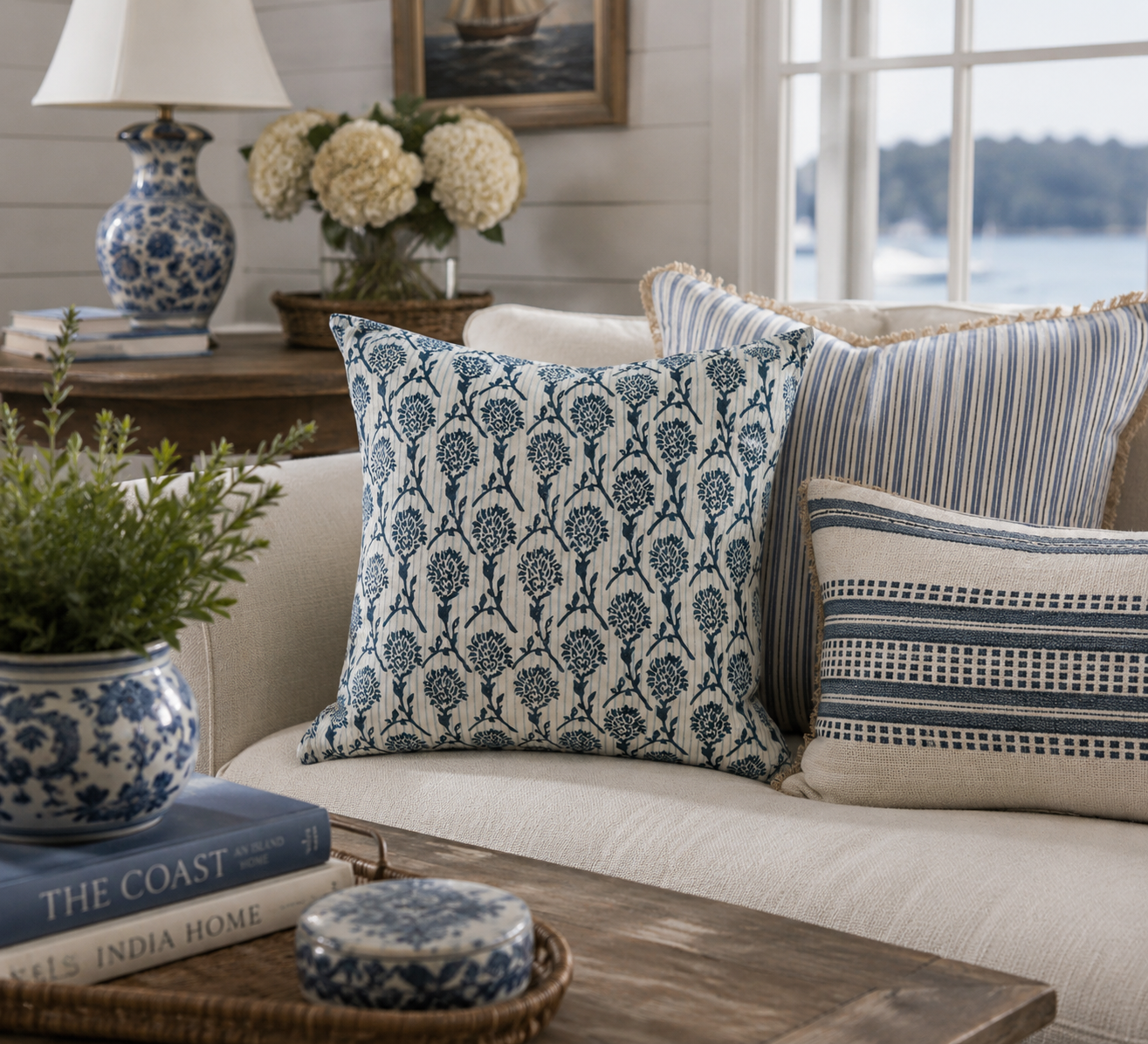 The Azure Garden Linen Throw Pillow Cover