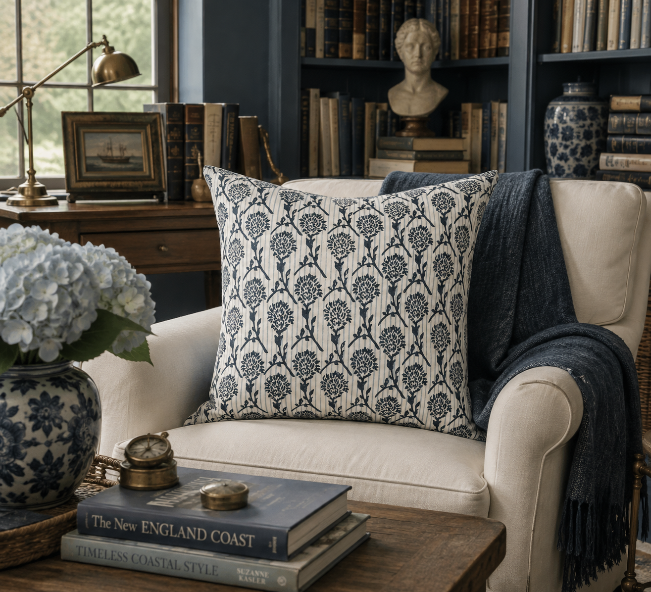 The Azure Garden Linen Throw Pillow Cover