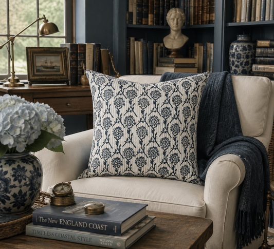 The Azure Garden Linen Throw Pillow Cover