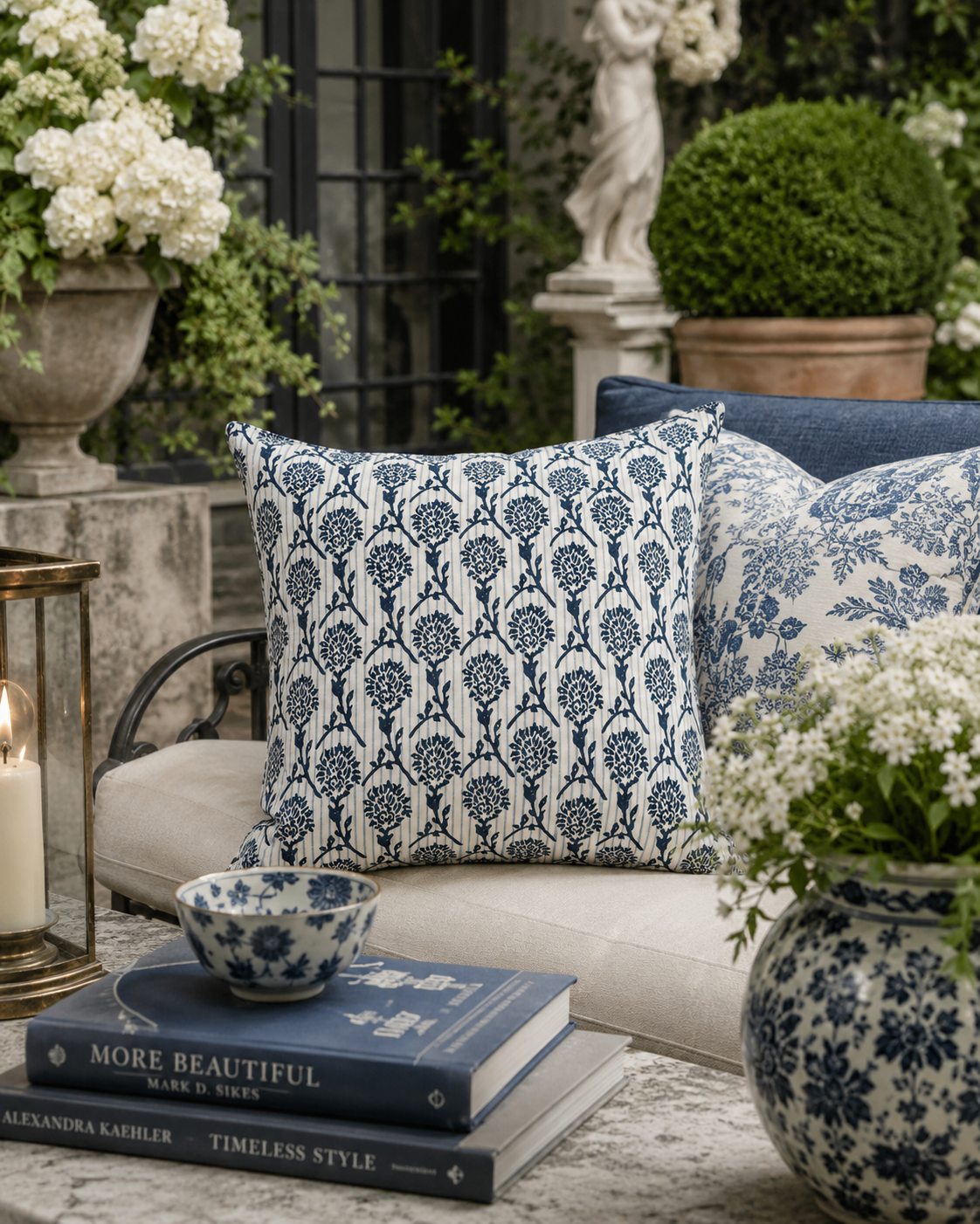 The Azure Garden Linen Throw Pillow Cover