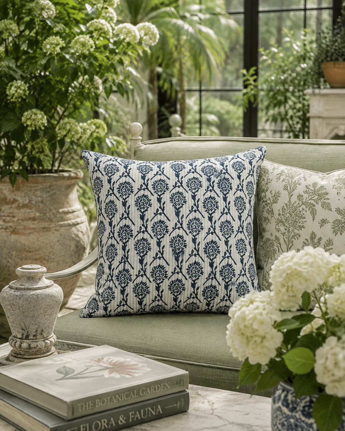 The Azure Garden Linen Throw Pillow Cover