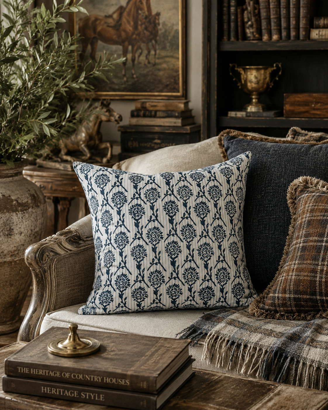 The Azure Garden Linen Throw Pillow Cover