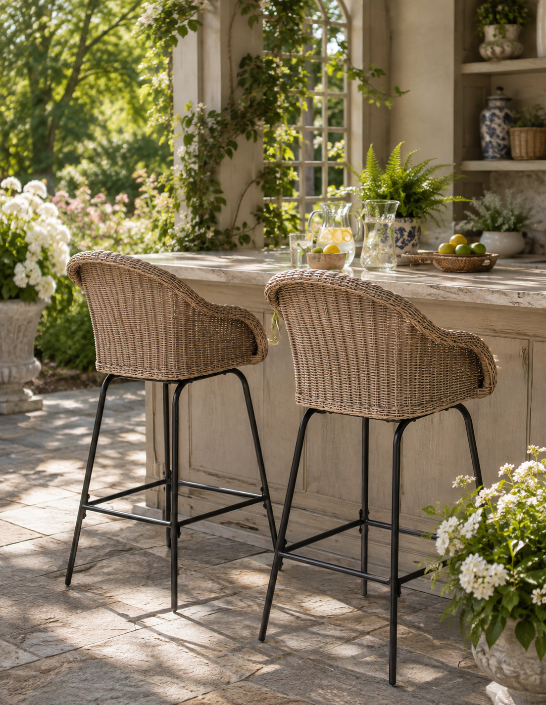 The Willowmere Outdoor Woven Bar Stools, Set of 2