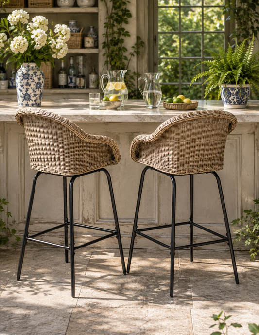 The Willowmere Outdoor Woven Bar Stools, Set of 2