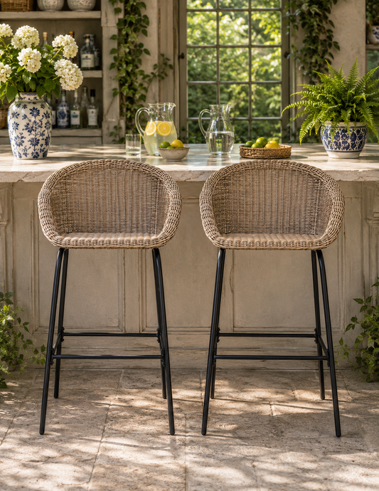 The Willowmere Outdoor Woven Bar Stools, Set of 2