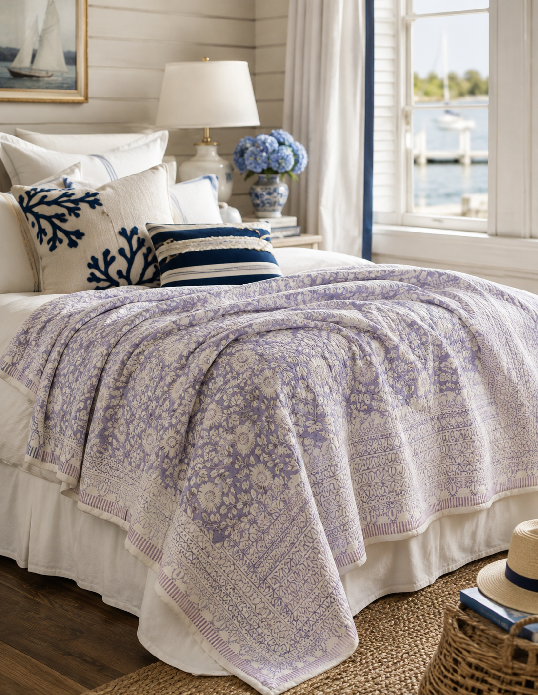 The Jaipur Sage Floral Hand Block Printed Quilted Comforter